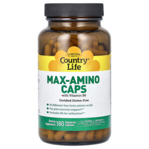 Max-Amino Caps, с витамином B-6, 180 вегетарианских капсул — Country Life