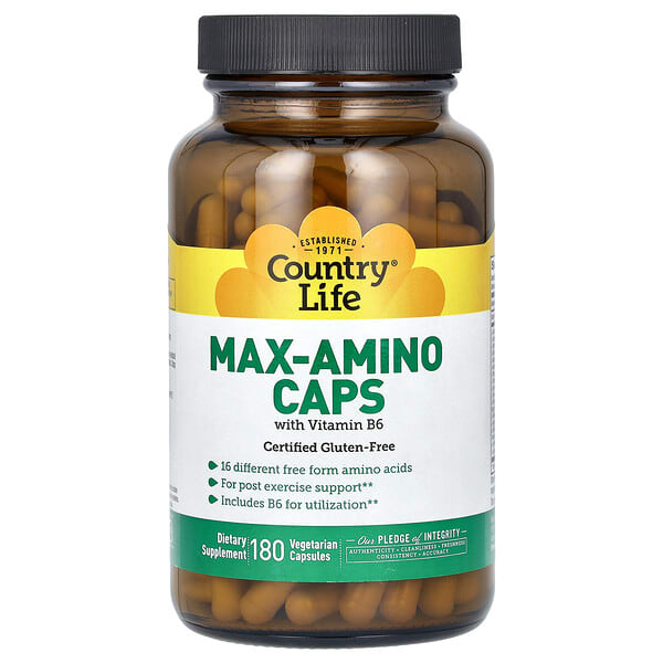 clf01496_v_32.jpg Max-Amino Caps, с витамином B-6, 180 вегетарианских капсул — Country Life