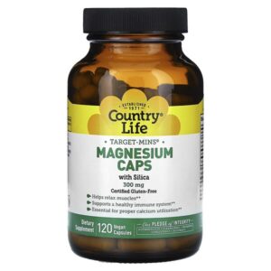 Target-Mins®, магний в капсулах с диоксидом кремния, 300 мг, 120 веганских капсул — Country Life