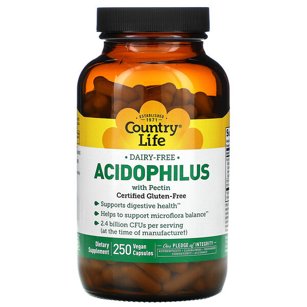 clf03052_v_5.jpg Acidophilus, добавка с ацидофильными лактобактериями с пектином, 250 веганских капсул — Country Life