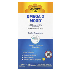 Omega 3 Mood, с натуральным вкусом лимона, 180 мягких желатиновых капсул — Country Life