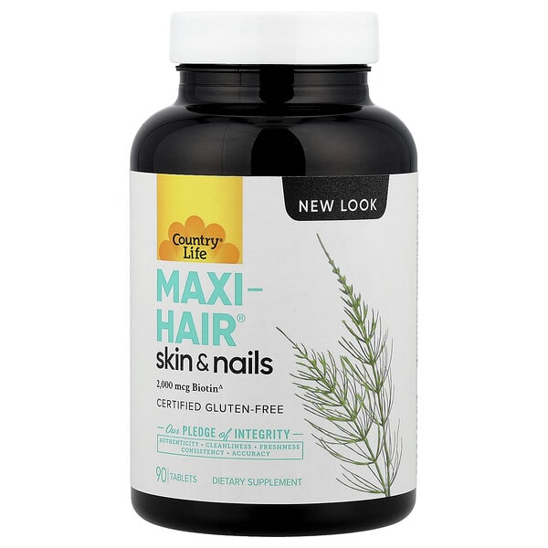 clf05024_v_52.jpg Maxi-Hair®, добавка для волос, кожи и ногтей, без ПАБК, 90 таблеток — Country Life