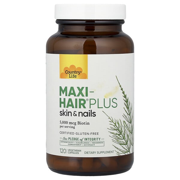 clf05045_v_98.jpg Maxi-Hair® Plus, добавка для волос, кожи и ногтей, 120 вегетарианских капсул — Country Life