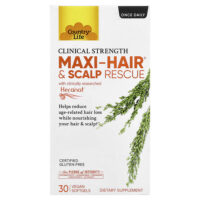 Maxi-Hair® и Scalp Rescue, клинически подтвержденная эффективность, 30 веганских капсул — Country Life
