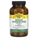 гидрохлорид бетаина с пепсином, 600 мг, 250 таблеток — Country Life