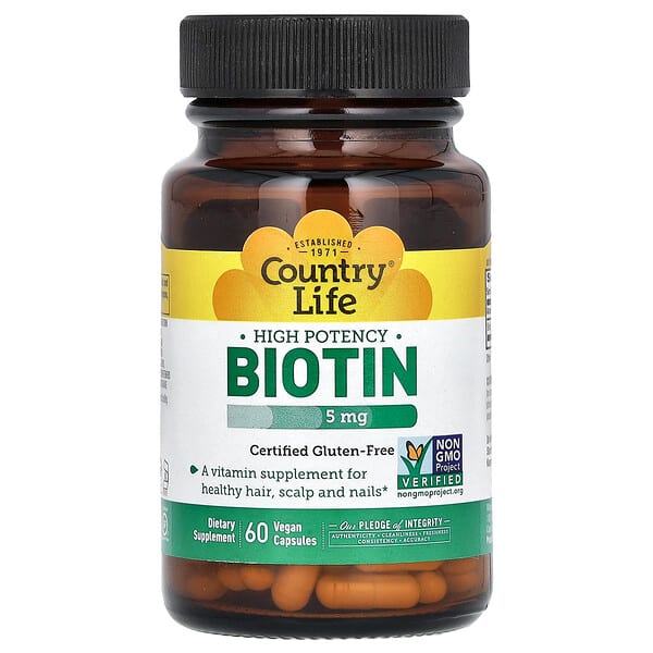 clf06505_v_37.jpg высокоэффективный биотин, 5 мг, 60 вегетарианских капсул — Country Life