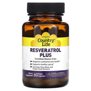 Resveratrol Plus, ресвератрол, 60 веганских капсул — Country Life