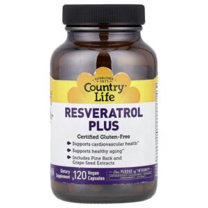 Resveratrol Plus, ресвератрол, 120 веганских капсул — Country Life