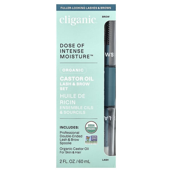 clg56106_v_44.jpg Dose of Intense Moisture™, органическое касторовое масло, набор для ресниц и бровей, 60 мл (2 жидк. унции) — Cliganic