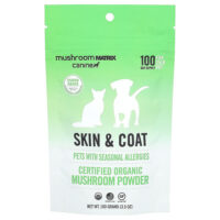 Skin &coat, сертифицированный органический грибной порошок, для кошек и собак, для домашних животных весом 9 кг (25 фунтов), для собак и кошек, 100 г (3,5 унции) — Mushroom Matrix Canine