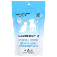 Maximum Recovery, сертифицированный органический грибной порошок, для домашних животных, 9 кг (25 фунтов), для собак и кошек, 100 г (3,5 унции) — Mushroom Matrix Canine