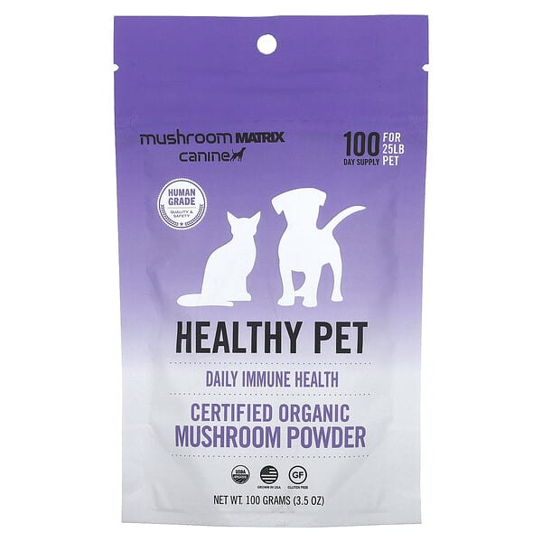 cnm00487_v_4.jpg Healthy Pet, сертифицированный органический грибной порошок, для домашних животных, 9 кг (25 фунтов), для собак и кошек, 100 г (3,5 унции) — Mushroom Matrix Canine