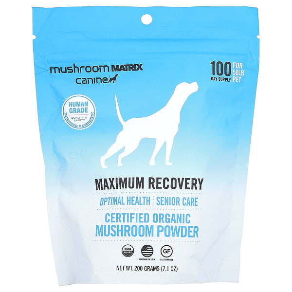 cnm55304_v_2.jpg Maximum Recovery, сертифицированный органический грибной порошок, для домашних животных, 50 фунтов, для собак и кошек, 200 г (7,1 унции) — Mushroom Matrix Canine
