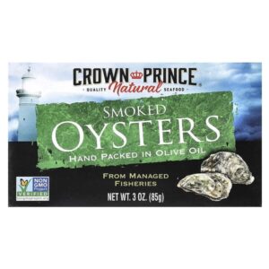копченые устрицы, в оливковом масле, 85 г (3 унции) — Crown Prince Natural