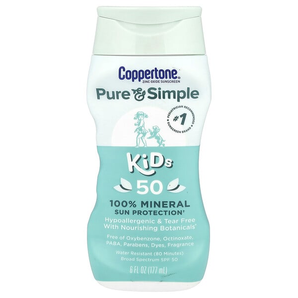 cpt02744_v_12.jpg Pure & Simple, для детей, 100% минеральная защита от солнца, SPF 50, 177 мл (6 жидк. унц.) — Coppertone