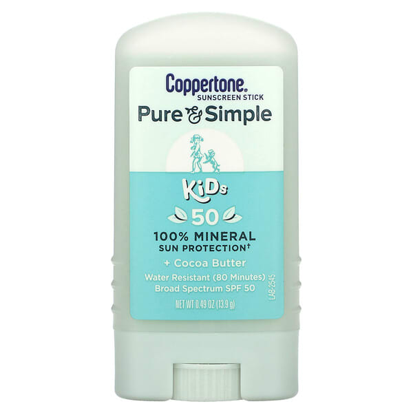 cpt02887_v_12.jpg Pure & Simple, Kids, солнцезащитный стик для детей, SPF 50, какао-масло, 13,9 г (0,49 унции) — Coppertone