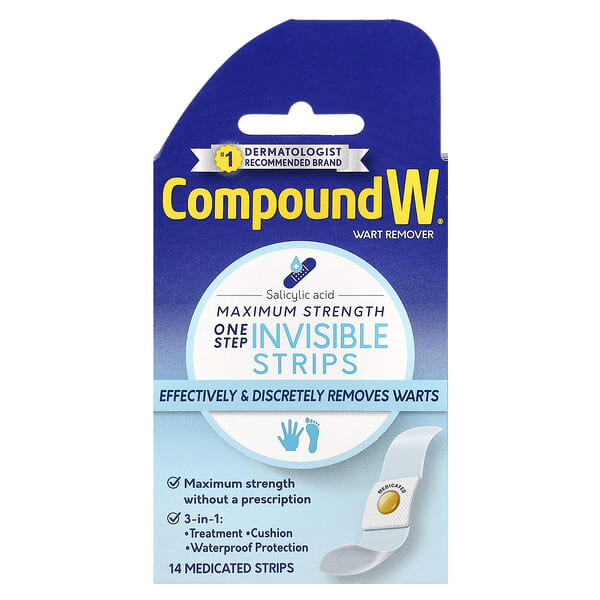 cpw43900_v_34.jpg Compound W, Средство для удаления бородавок, One Step Invisible Strips, максимальная сила действия, 14 лечебных полосок