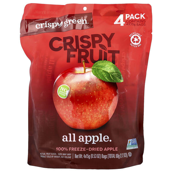 cry00057_v_7.jpg Crispy Green, Crispy Fruit, полностью яблоко, 4 пакетика по 15 г (0,53 унции)