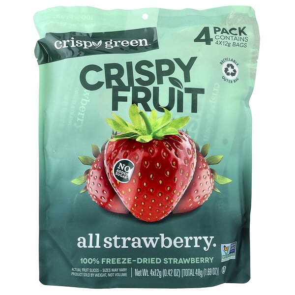 cry00059_v_7.jpg Crispy Green, Crispy Fruit, со вкусом клубники, 4 пакетика по 12 г (0,42 унции)