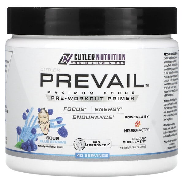 cut85926_v_8.jpg Cutler Nutrition, Prevail, предтренировочная добавка, со вкусом голубой соломки, 302 г (10,7 унции)