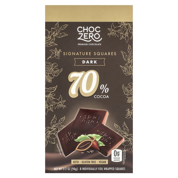 czo35913_v_2.jpg Signature Squares, темный шоколад, 70% какао, 8 квадратиков, 90 г (3,2 унции) — ChocZero
