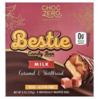 Bestie Candy Bar, батончики с молоком, карамелью и песочным печеньем, 8 батончиков в индивидуальной упаковке, 28 г (1 унция) каждый — ChocZero