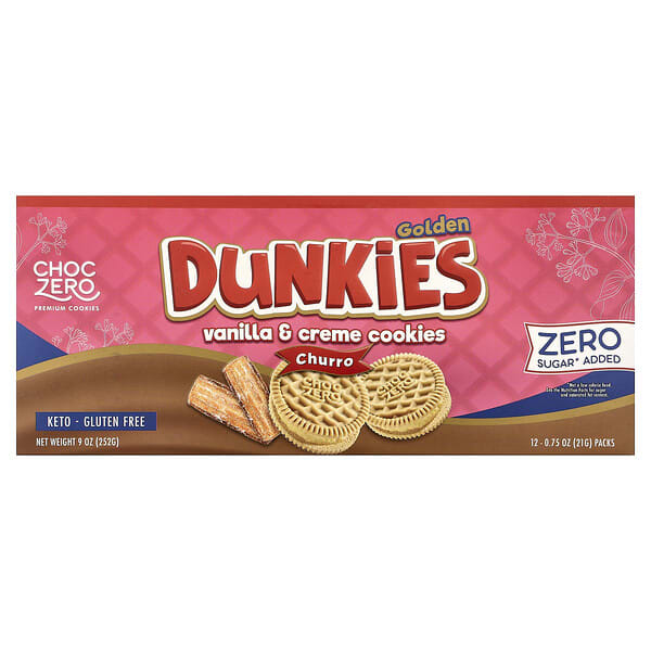 czo50238_v_8.jpg Premium Cookies, Golden Dunkies, ванильное печенье с кремом, чуррос, 12 упаковок по 21 г (0,75 унции) — ChocZero