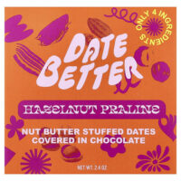 финики, пралине с фундуком, 60 г (2,4 унции) — Date Better Snacks