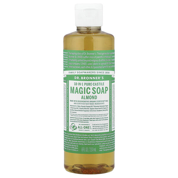 dbr77108_v_8.jpg 18-in-1 Pure Castile Magic Soap Almond, 8 fl oz (237 ml) — Dr. Bronner's