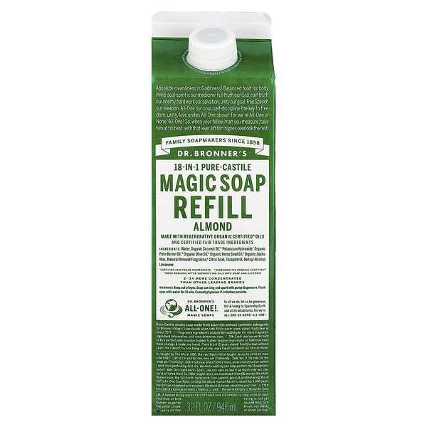 dbr77133_v_18.jpg 18-IN-1 Pure-Castile Magic Soap Refill Almond, 32 fl oz — Dr. Bronner's