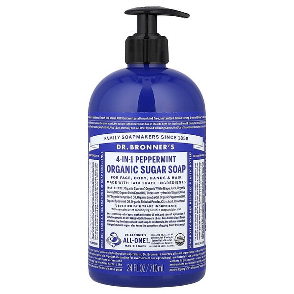 dbr96002_v_9.jpg Organic 4-in-1 Pump Soap Sugar Peppermint, 24 fl oz — Dr. Bronner's