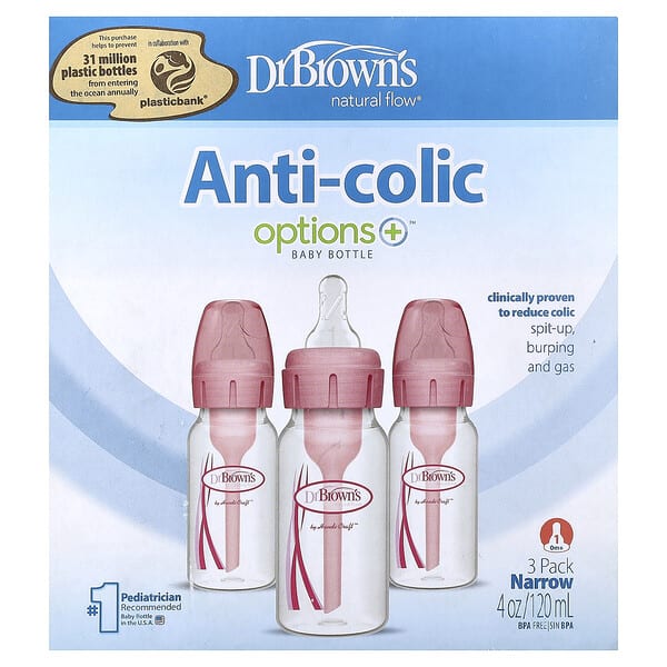 dbw30696_v_22.jpg Natural Flow®, Anti-colic Options+™, бутылочка для детей от 0 месяцев, 3 шт. по 120 мл (4 унции) — Dr. Brown's