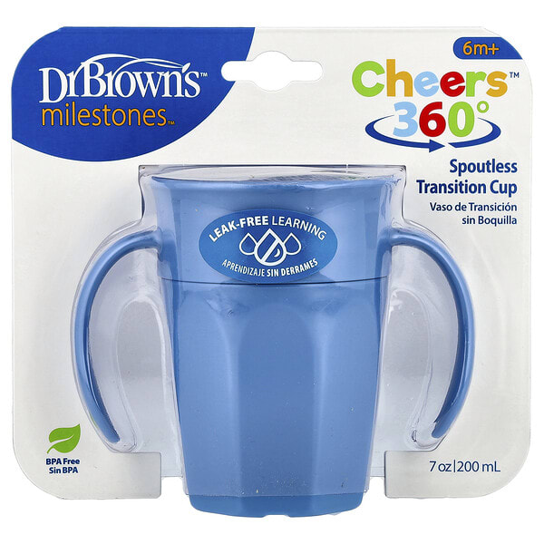 dbw31251_v_9.jpg Milestones™, Cheers360™, переходная чашка без носика, от 6 месяцев, синий цвет, 200 мл (7 унций) — Dr. Brown's