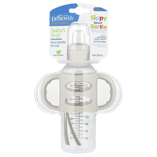 dbw32545_v_10.jpg Бутылочка с носиком Sippy, для детей старше 6 месяцев, серая, 250 мл (8 унций) — Dr. Brown's