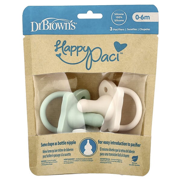 dbw32552_v_3.jpg HappyPaci™, соска для детей 0–6 месяцев, зеленый, серый и бежевый, 3 шт. — Dr. Brown's