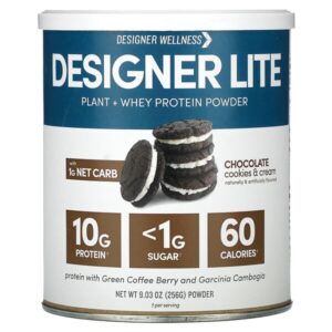 Lite Protein, низкокалорийный натуральный протеин, шоколадное печенье со сливками, 9,03 унц. (256 г) — Designer Wellness