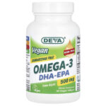 Веганские омега-3 DHA-EPA, 500 мг, 60 веганских мягких таблеток — Deva