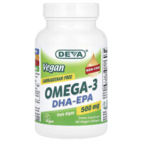Веганские омега-3 DHA-EPA, 500 мг, 60 веганских мягких таблеток — Deva