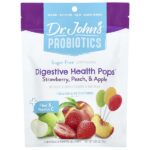 Probiotics, Digestive Health Pops™, + клетчатка и витамин C, клубника, персик и яблоко, 14 леденцов на палочке в индивидуальной упаковке, 109 г (3,85 унции) — Dr. John's Healthy Sweets