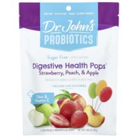 Probiotics, Digestive Health Pops™, + клетчатка и витамин C, клубника, персик и яблоко, 14 леденцов на палочке в индивидуальной упаковке, 109 г (3,85 унции) — Dr. John's Healthy Sweets