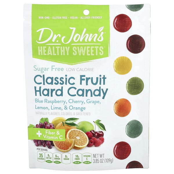 djh00933_v_8.jpg Classic Fruit Hard Candy, голубая малина, вишня, виноград, лимон, лайм и апельсин, 109 г (3,85 унции) — Dr. John's Healthy Sweets