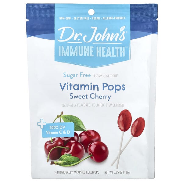djh01013_v_8.jpg Immune Health™, витаминные леденцы, со вкусом черешни, 14 леденцов в индивидуальной упаковке, 109 г (3,85 унции) — Dr. John's Healthy Sweets