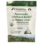 Ayurvedic Stomach Relief & Happy Liver, травяной чай для выведения токсинов, без кофеина, 30 роскошных чайных пакетиков Pyramid, 120 г (4,2 унции) — DelighTeas