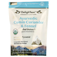 Ayurvedic Cumin, Coriander & Fennel, травяной чай для выведения токсинов, без кофеина, 30 роскошных чайных пакетиков Pyramid, 120 г (4,2 унции) — DelighTeas