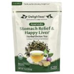 Ayurvedic Stomach Relief & Happy Liver, травяной чай для выведения токсинов, рассыпчатая смесь, без кофеина, 140 г (5 унций) — DelighTeas