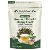 Ayurvedic Stomach Relief & Happy Liver, травяной чай для выведения токсинов, рассыпчатая смесь, без кофеина, 140 г (5 унций) — DelighTeas