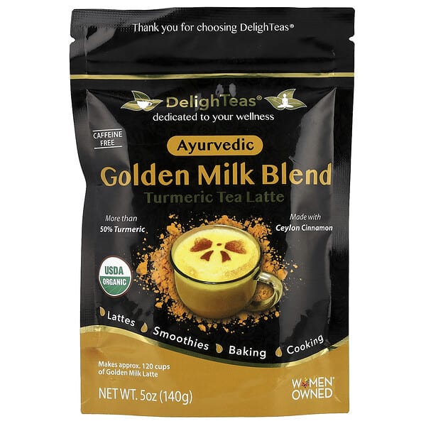 dlt99865_v_6.jpg Ayurvedic Golden Milk Blend, латте с чаем с куркумой, без кофеина, 140 г (5 унций) — DelighTeas