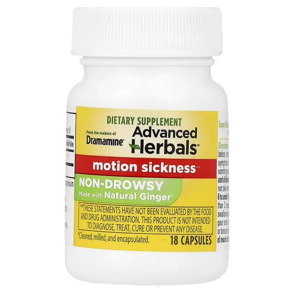 dmn00537_v_37.jpg Advanced Herbals™ от токсикоза, не вызывает сонливости, 18 капсул (500 мг в 1 капсуле) — Dramamine