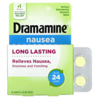 тошнота, длительное действие, 25 мг, 10 таблеток — Dramamine