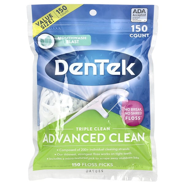 dtk00190_v_10.jpg Advanced Clean Floss Picks, жидкость для полоскания рта, 150 зубочисток — DenTek